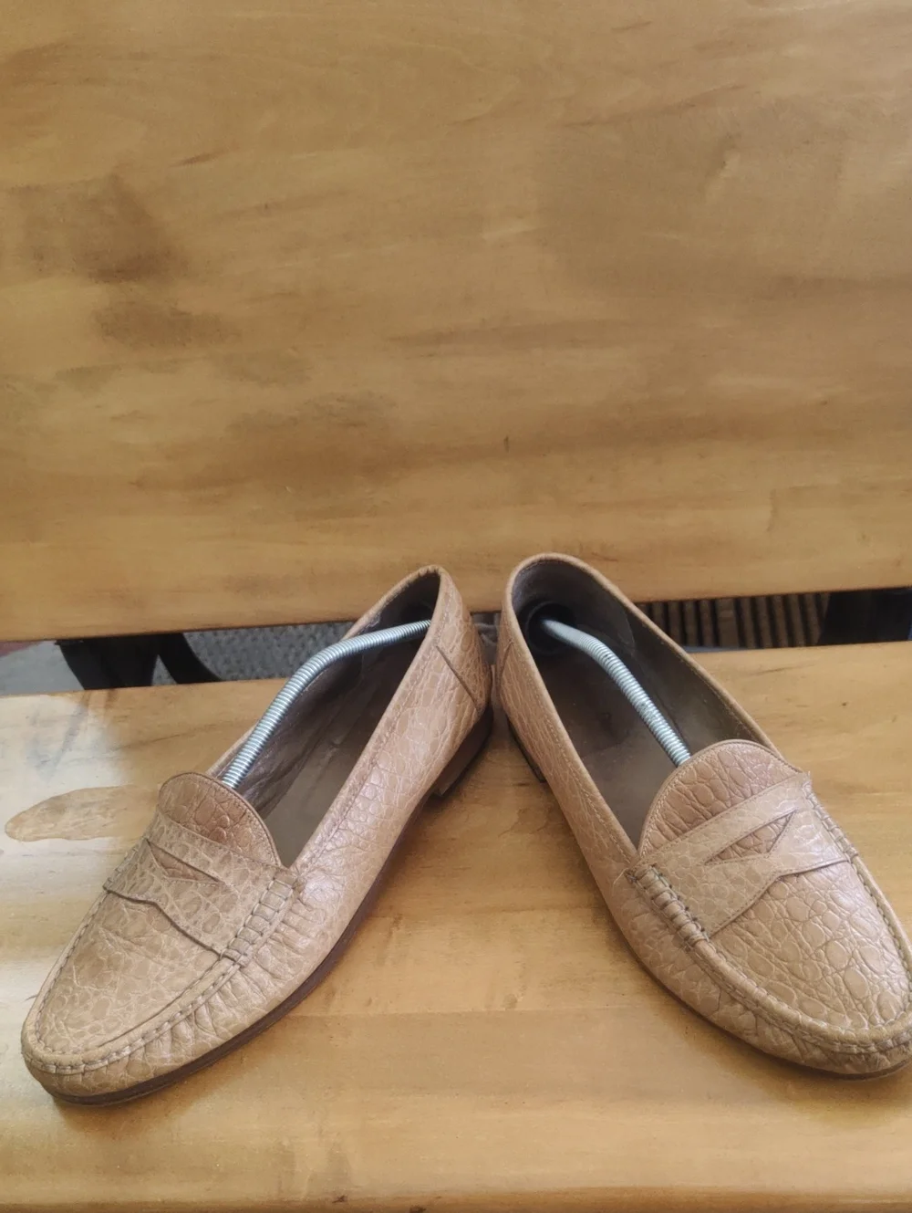 Vintage 90s Christian Dior Croc Embossed Loafer Tan Size 13 Made In Italy COA